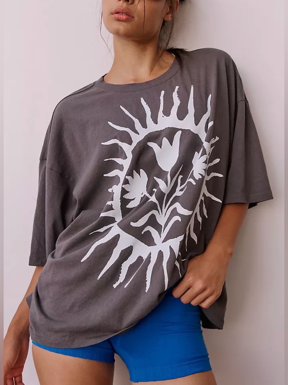 NWOT Free People FP Movement Tackle Graphic Tee - washed black grey combo - XL - Picture 2 of 10